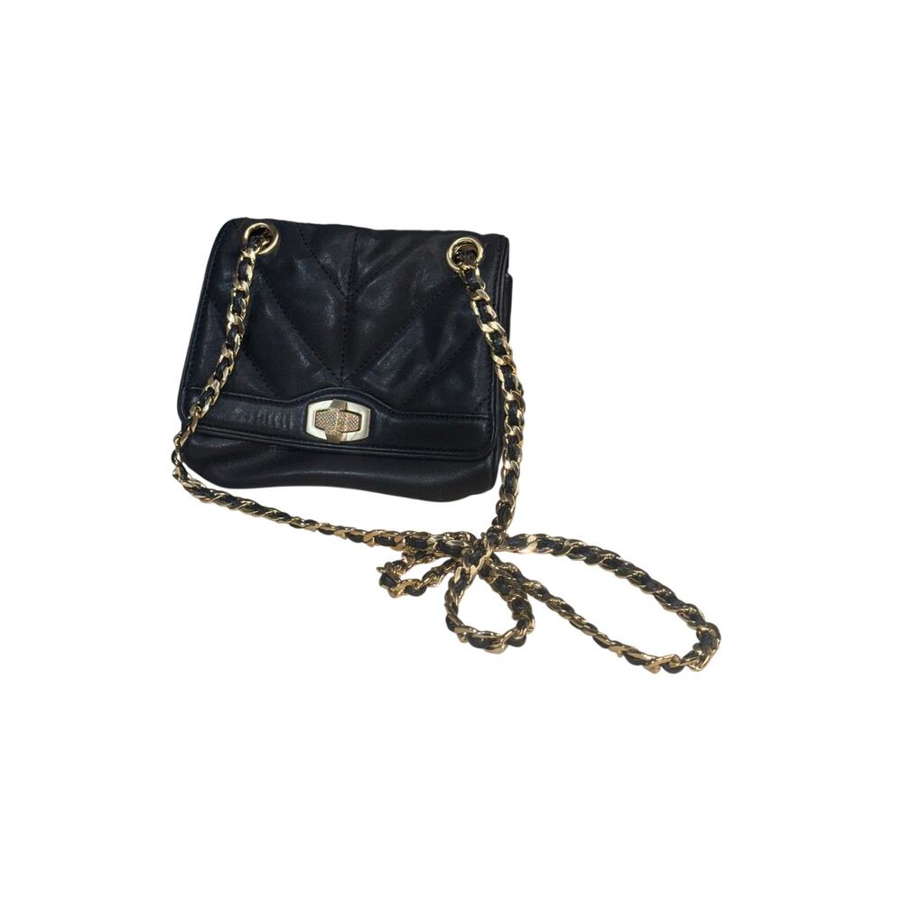 Vtg ANN TAYLOR Black Chevron Quilted Leather Shoulder Crossbody Purse